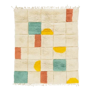 Contemporary Moroccan Shag Wool Rug Handmade in Beige With Geometric Pattern