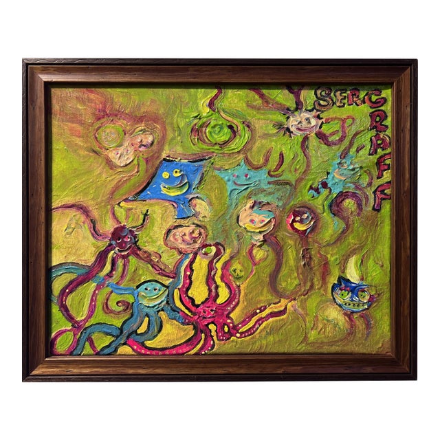 Abstract Painting on Canvas by Serg Graff "Funny Octopuses", Coa For Sale