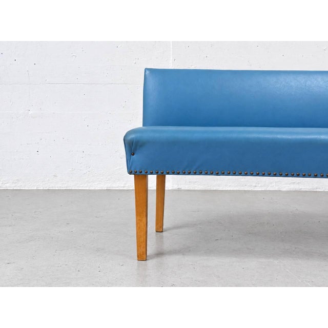 Vintage Bench Seat in Blue Imitation Leather, 1960s For Sale - Image 4 of 13