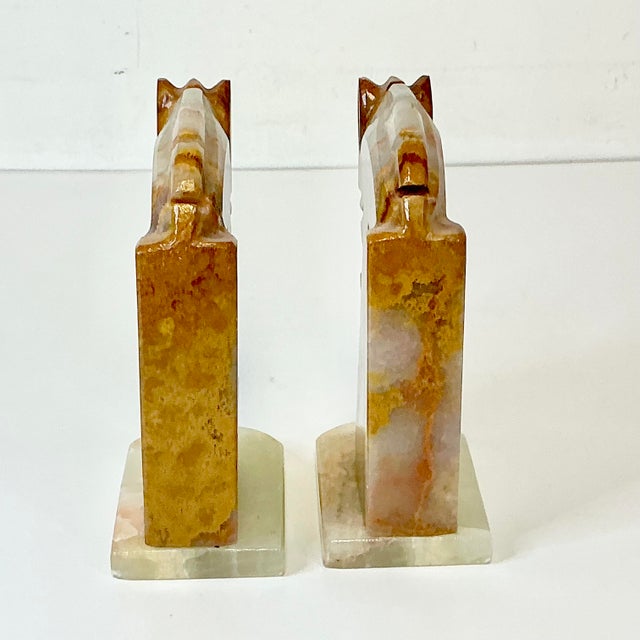 1970s Vintage Southwestern Boho Chic Italian Hand-Chiseled Onyx Marble Horse Bookends - A Pair For Sale - Image 11 of 15