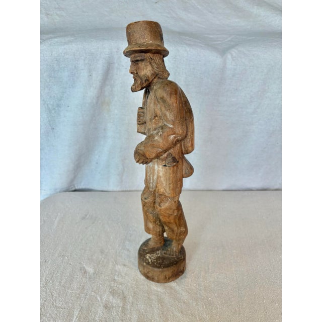 Early 20th Century Wood Hand Carved Fisherman Statue For Sale - Image 10 of 12