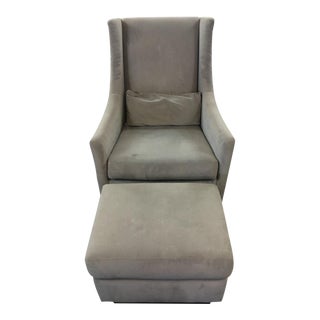 West Elm Glider Velvet Chair & Ottoman - A Pair For Sale