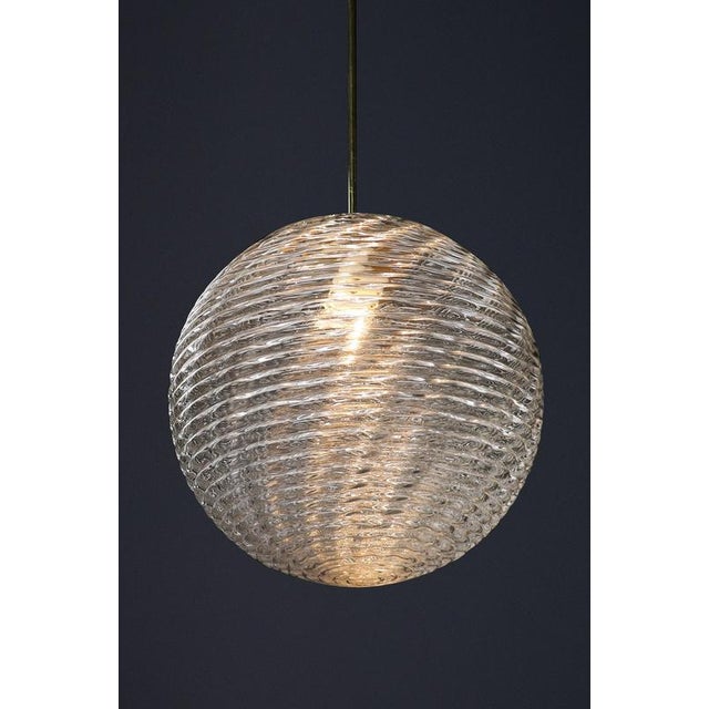 Mid-Century Modern Mid-Century Modern Brass and Pattern Glass Pendant, Prague, 1960s For Sale - Image 3 of 14