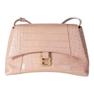 Beige Croc Embossed Hourglass Downtown Shoulder Bag