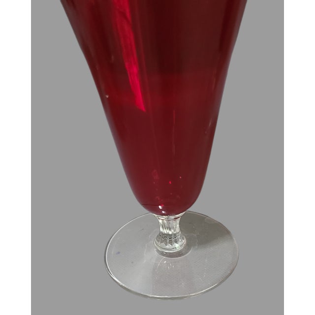Mid-Century Modern Vintage Morgantown Monroe Red Clear Stem Footed Iced Tea Goblets Glasses- Set of 6 For Sale - Image 3 of 6