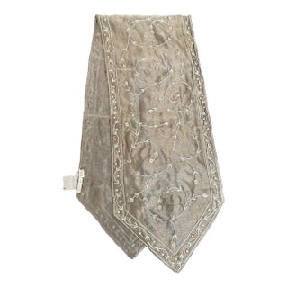 Sethi & Sethi Pewter Silk Organza Silver Zardosi Floral Vine Embroidered Decorative Table Runner For Sale