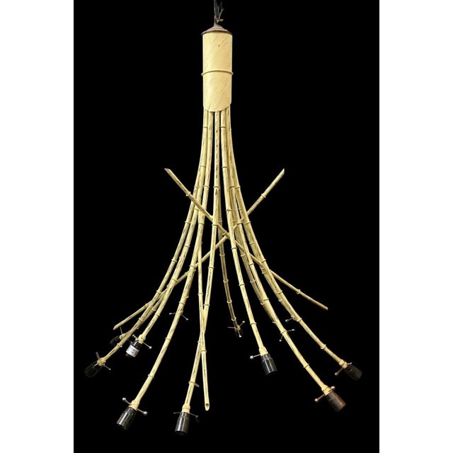Monumental Mid-Century Modern Regency Style Faux Bamboo Tole 12 Arm Chandelier For Sale In Atlanta - Image 6 of 10
