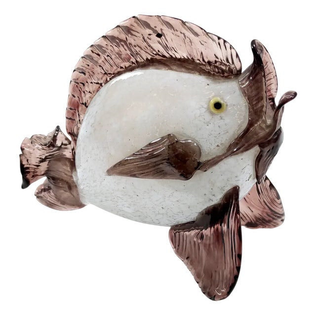 Brown and White Murano Glass Decorative Fish Figure attributed to Vetreria Toso for Fratelli Toso, Italy, 1930s For Sale