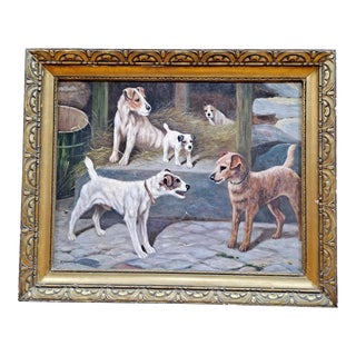 “Jack Russells in a Barn” by f.m. Hollams (1877-1963) For Sale