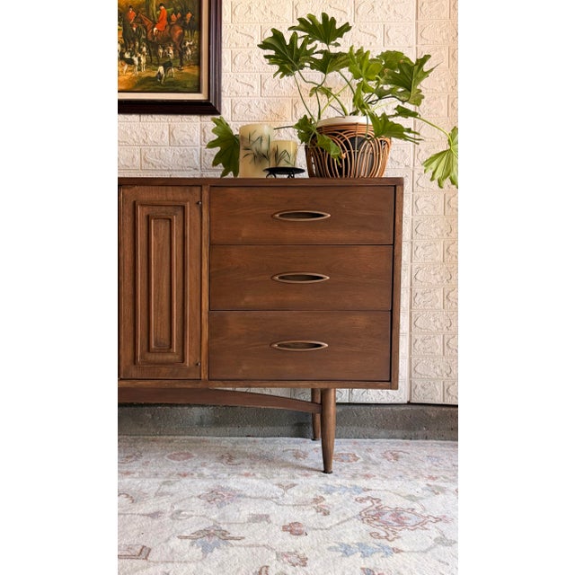 Mid-Century Modern Broyhill Sculptra Mid-Century Modern 9 Drawer Lowboy Dresser | Dark Walnut Refinish | 1960s, Attributed For Sale - Image 3 of 12