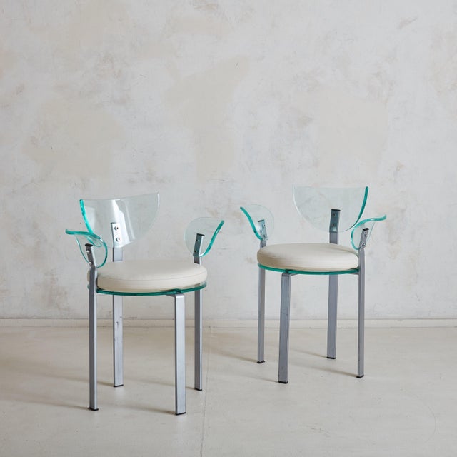 Metal Postmodern Acrylic Dining or Accent Chair with Leather Cushion, France 1980s For Sale - Image 7 of 12