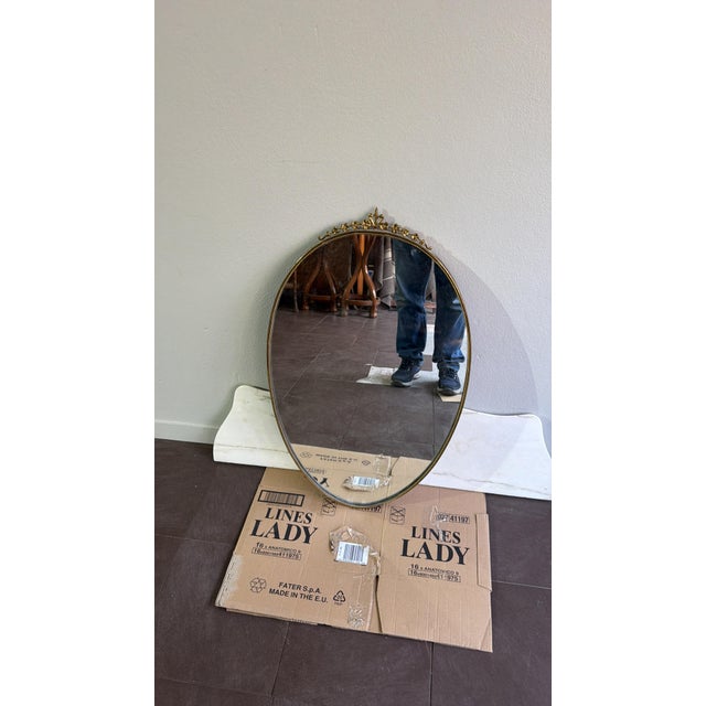 Oval Brass Wall Mirror, Italy, 1950s For Sale - Image 14 of 16