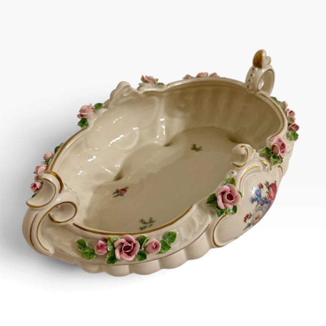 Vintage German Dresden Porcelain Rose Console Bowl For Sale - Image 14 of 15