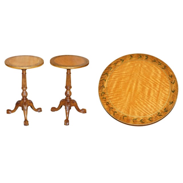 Antique Claw & Ball Satinwood Tripod Side Tables, Set of 2 For Sale - Image 16 of 16