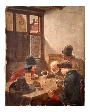 Late 19th Century Claus Meyer Die Würfelspieler Oil on Canvas Painting, 1885