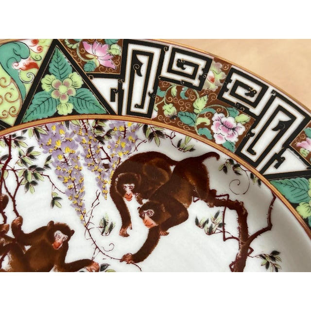 Vintage Chinese Porcelain Decorative Plate – Monkeys & Wisteria Design For Sale - Image 6 of 9