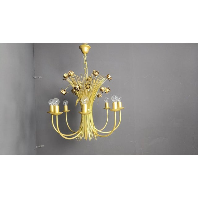 Light Yellow Vintage Metal Flower Chandelier, 1980s For Sale - Image 8 of 12