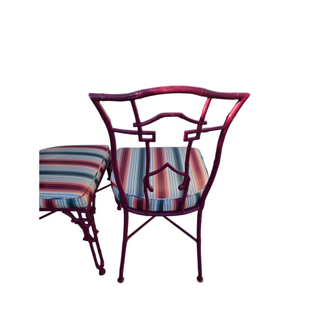 1970s 2 Vintage Chinese Chippendale Regency Side Chairs Dining Aluminum Faux Bamboo For Sale - Image 5 of 14