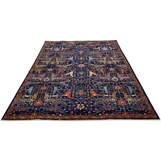 Modern Modern Bidjar Style Handmade Dark Blue Wool Rug With Allover Motif For Sale - Image 3 of 7