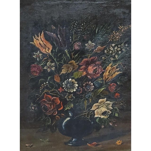 Beautiful Antique Old World Style Painting of Flowers For Sale - Image 4 of 11
