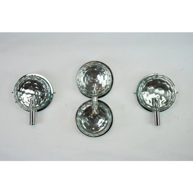 Vintage Italian Cristal Art Sconces in Chrome and Cut Glass, 1970s, Set of 3 For Sale - Image 12 of 12