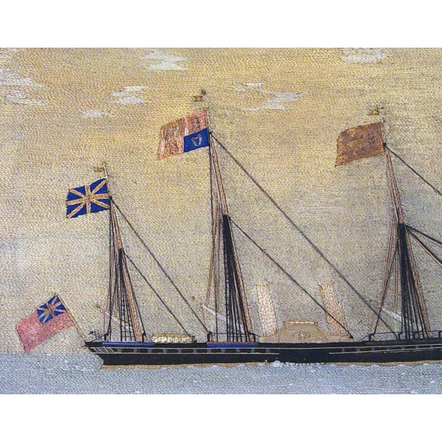 Mid 19th Century Sailor's Woolwork Woolie Picture of the Royal Yacht, Hmy Victoria and Albert II For Sale - Image 5 of 6