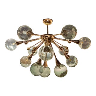 Modern Italian Green Murano Glass and Brass Sputnik Chandelier For Sale