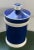 Antique 19th century French pottery apothecary jar and lid in a bright blue glaze. Measures 7" tall x 4" diameter. Good...