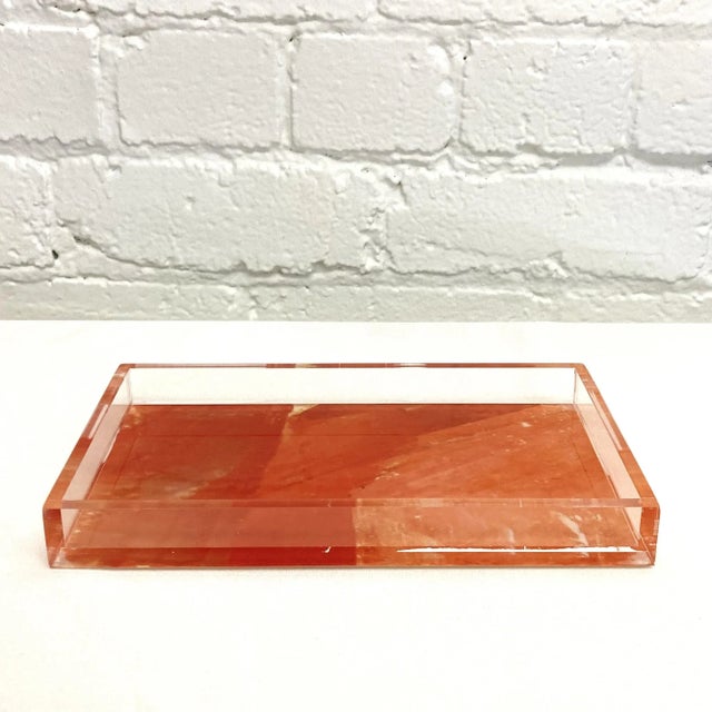 Plastic Lucite Orange Tray With Digital Agate Pattern For Sale - Image 7 of 7
