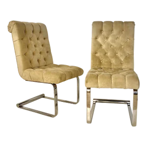 1970’s Karl Springer Style Suede & Chrome Tufted Cantilever Chairs- A Pair