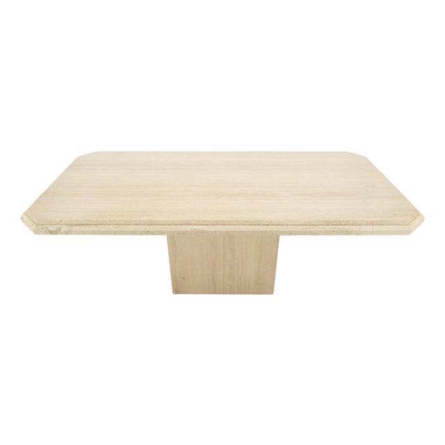 Solid Travertine Single Pedestal Base 40x80 Italian Dining Table MINT For Sale