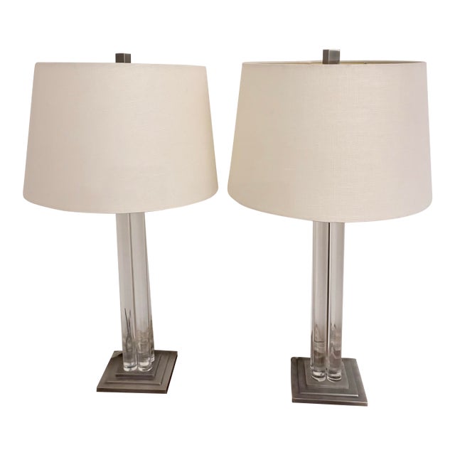 Robert Abbey Acrylic Lucite Lamps, a Pair For Sale