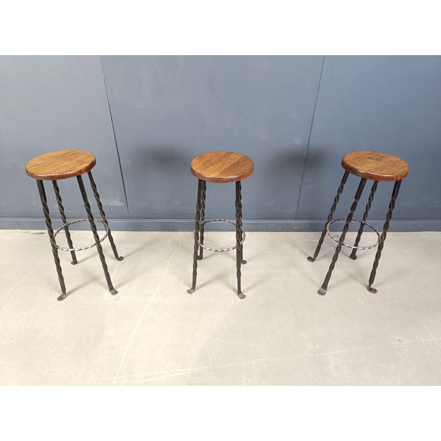 1960s Wrought Iron Bar Stools, 1960s, Set of 3 For Sale - Image 5 of 12