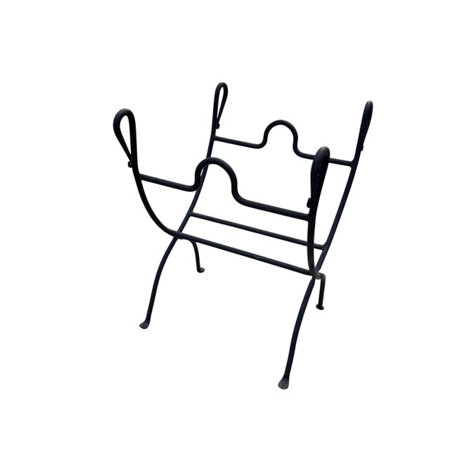 Black Wrought Iron Folding Firewood Log Holder With Scroll Handles For Sale - Image 4 of 10