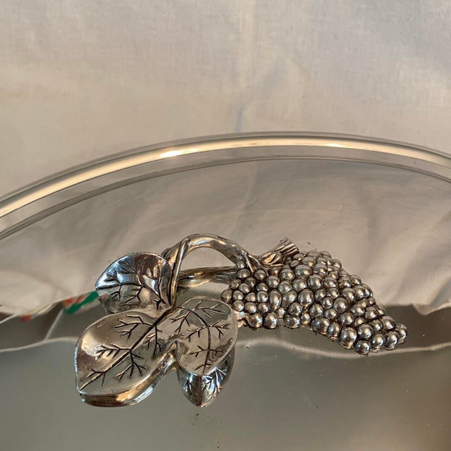 Silver Godinger Silverplate Serving Dish With Glass Inset and Silverplate Lid With Cast Grapes and Leaves For Sale - Image 8 of 12