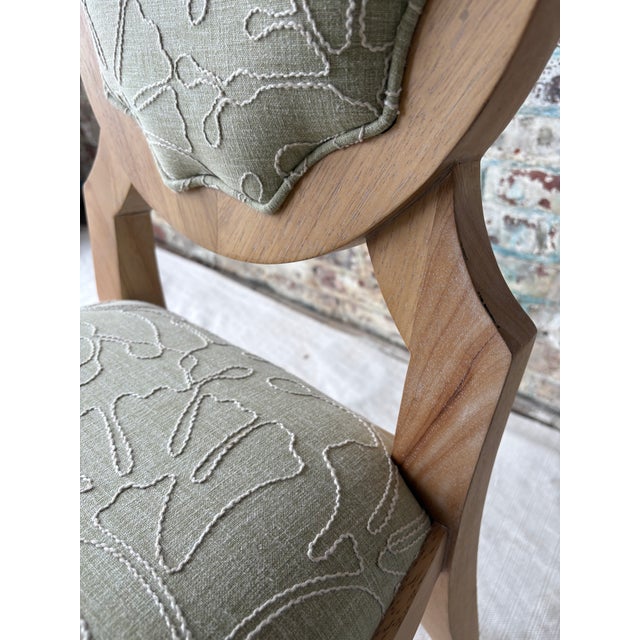 Wood Sage Green Upholstered Vanity Chair With Sculptural Wood Frame For Sale - Image 7 of 7