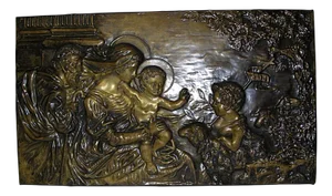 Embossed Brass Plate with the Holy Family Decor