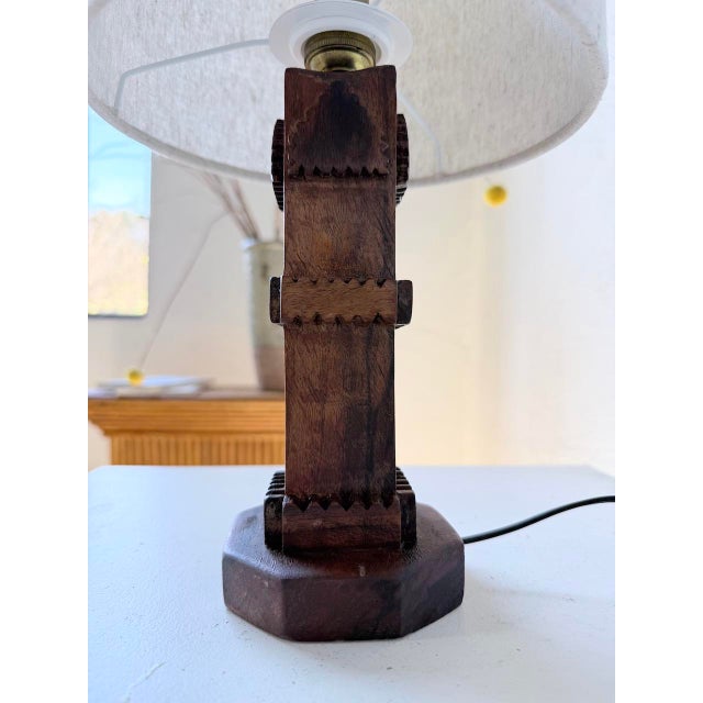 Brutalist Oak Table Lamp, 1950s For Sale - Image 12 of 18