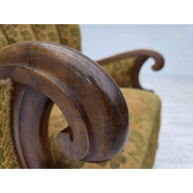 Danish Armchair in Wool and Hand-Carved Oak, 1950s For Sale - Image 4 of 18