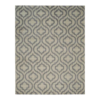 8x10 Gray Hand-Knotted Wool Repeating Quatrefoil Motif Geometric Carpet Rug For Sale