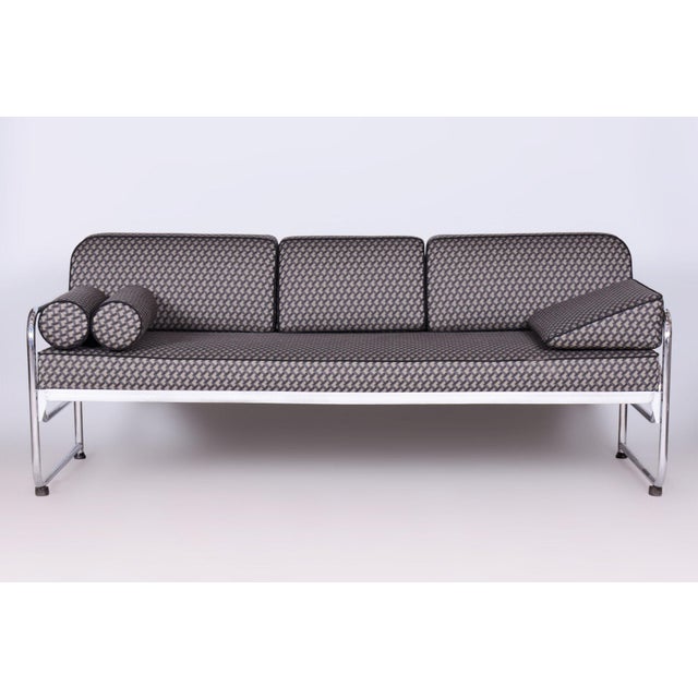Bauhaus Sofa in Chrome & Upholstery attributed to Mücke-Melder, Czech, 1930s For Sale - Image 15 of 16