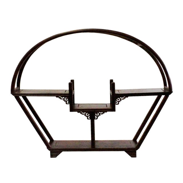 Chinese Oriental Brown Wood Arch Cone Small Curio Display Stand For Sale In San Francisco - Image 6 of 10
