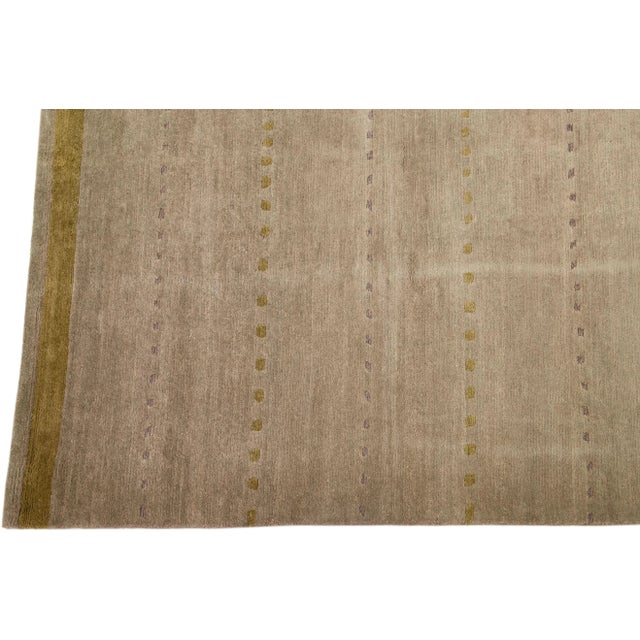2020s Modern Minimalist Tibetan Handmade Wool & Silk Rug in Earthy Tones For Sale - Image 4 of 7