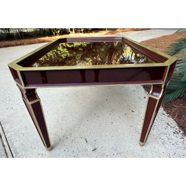 Vintage Art Deco Style Deep Burgandy Lacquered Coffee Table With Gold Accents For Sale - Image 11 of 12