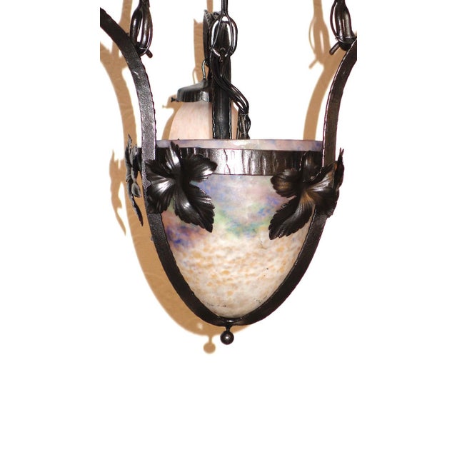 Antique Art Nouveau 4-Light Chandelier from Muller Frères Luneville, 1920s For Sale - Image 6 of 13
