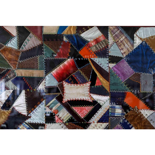 Antique Crazy Quilt - Professionally Framed For Sale - Image 10 of 12