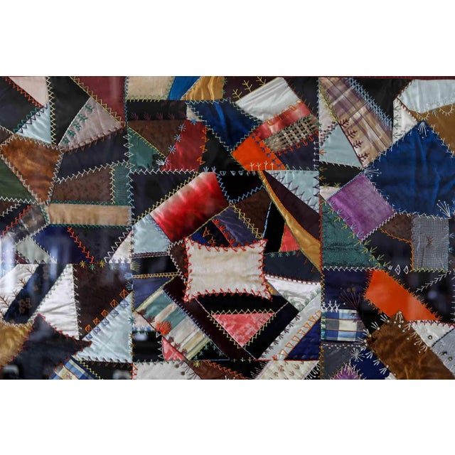 Crazy Quilt Antique Professionally Framed For Sale - Image 10 of 12