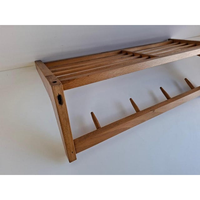1970s Mid-Century Modern Czechoslovak Wooden Wall Coat Rack with Shelf, 1970 For Sale - Image 5 of 15