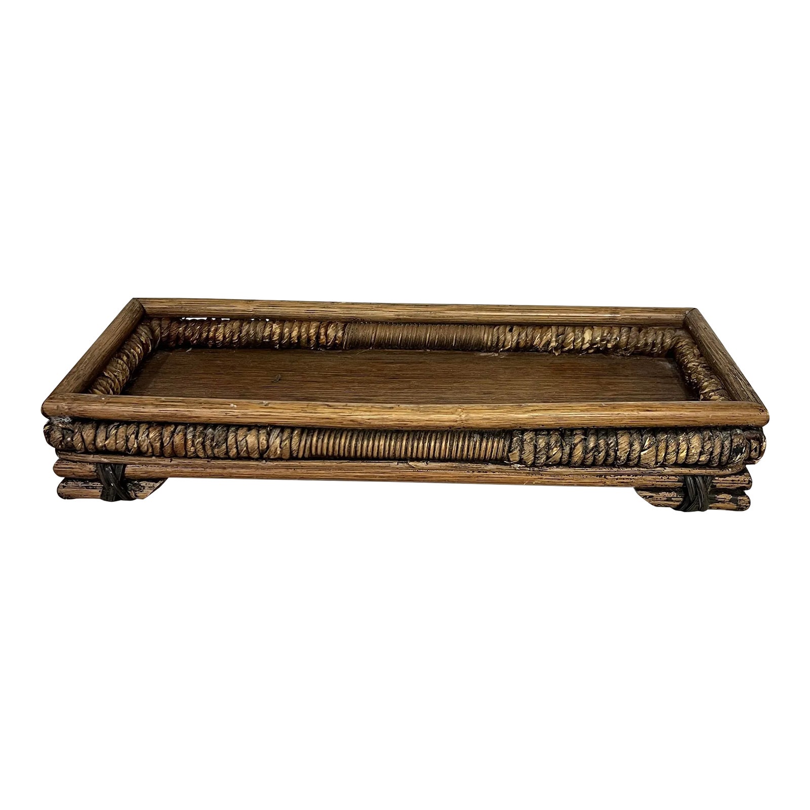 Bamboo and Rattan Narrow Tray | Chairish