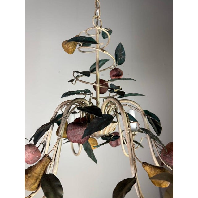 Italian Tole Six-Light Fruit-Form Chandelier With Polychrome Leaves For Sale - Image 4 of 6